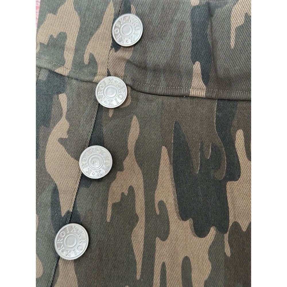 Kroix Premium Denim Size Women's S/M‎ Olive Green Animal Print Leggings Buttons - Picture 3 of 8